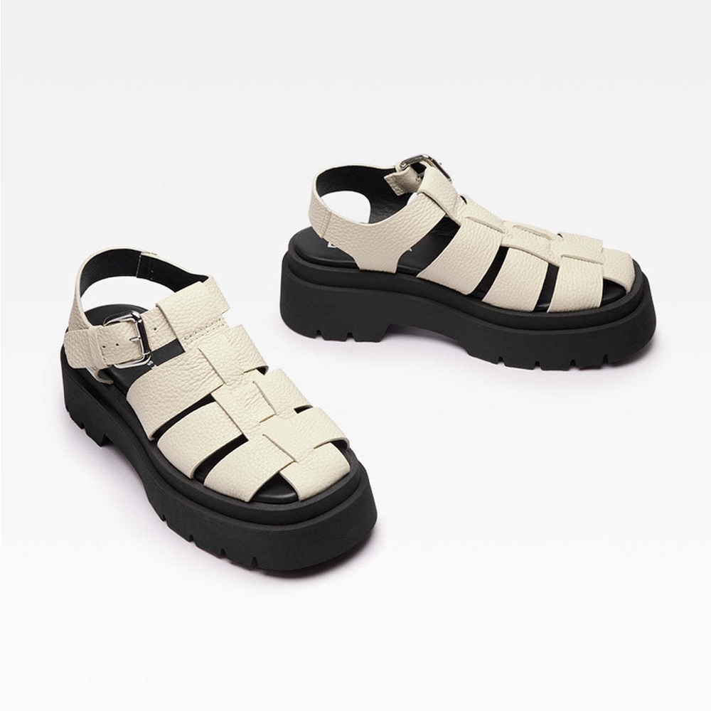 Miista Cream and Black Chunky Fisherman Sandals